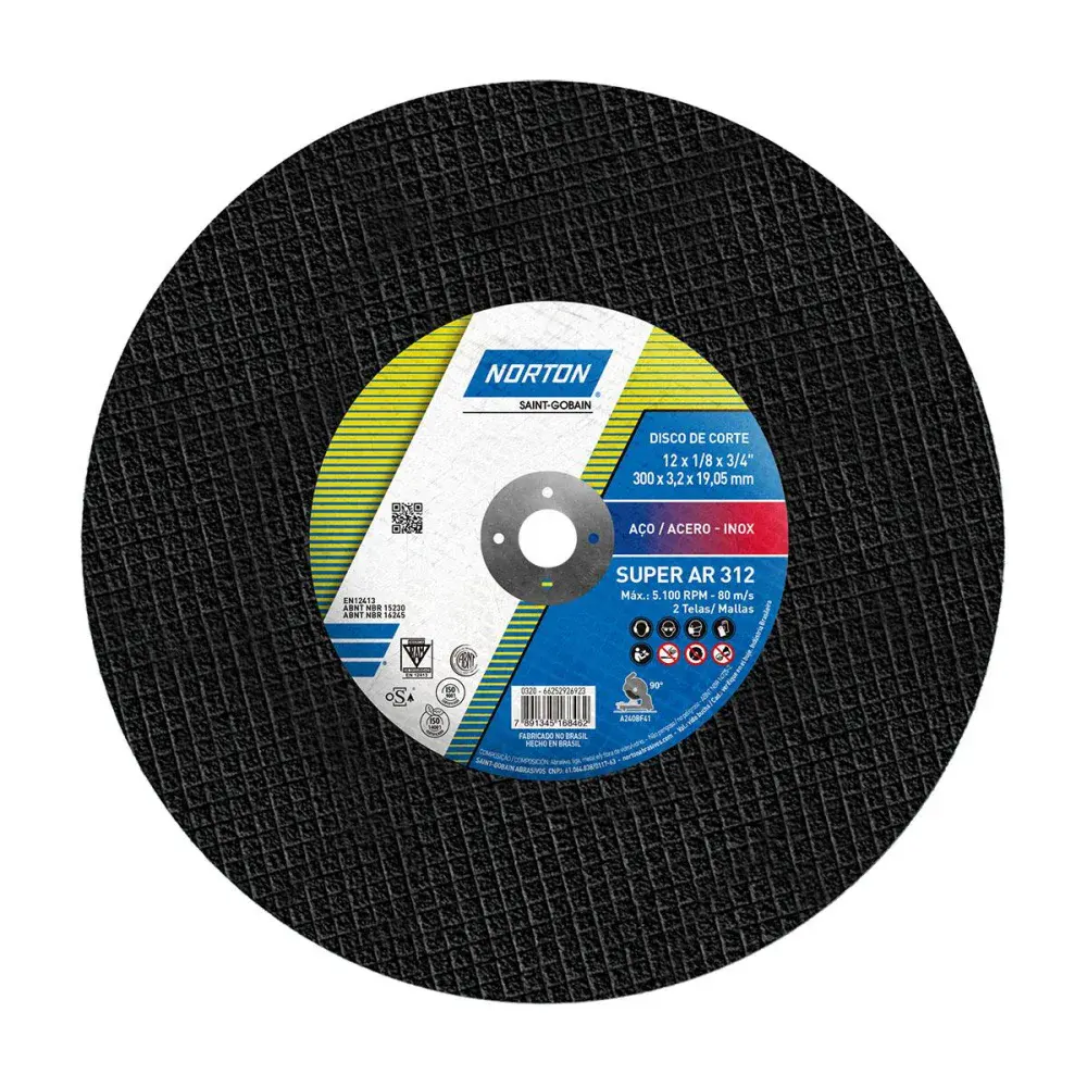 Disco de corte super AR312 para inox 19,10MM 300MM Norton — fotografia de referência