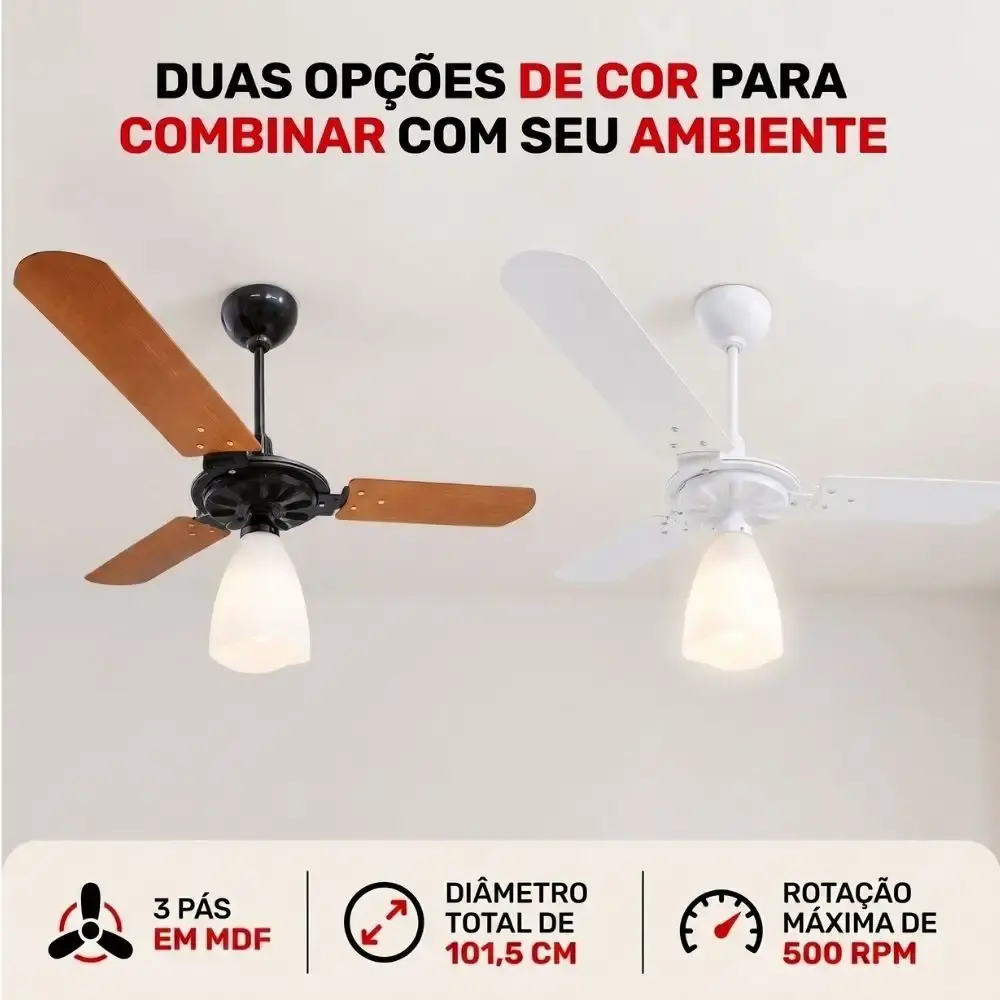 Ventilador de teto aeris 3 pás tulipa aberta casa LYS Marrom 220 V — fotografia 2