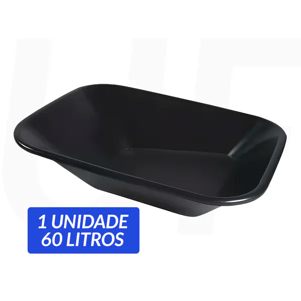 Caçamba plástica para carrinho de mão 60L s/ furo preta - Metasul