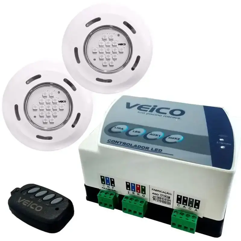 Kit 2 refletores LED + painel controlador 24W 2 saídas auxiliares para piscina veico Fluidra