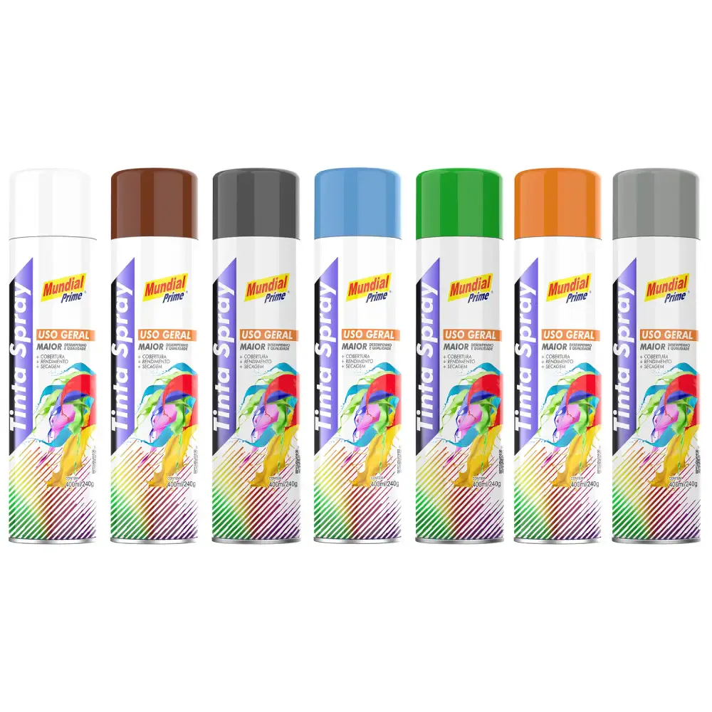 Tinta spray uso geral 400 ML várias cores mundial prime