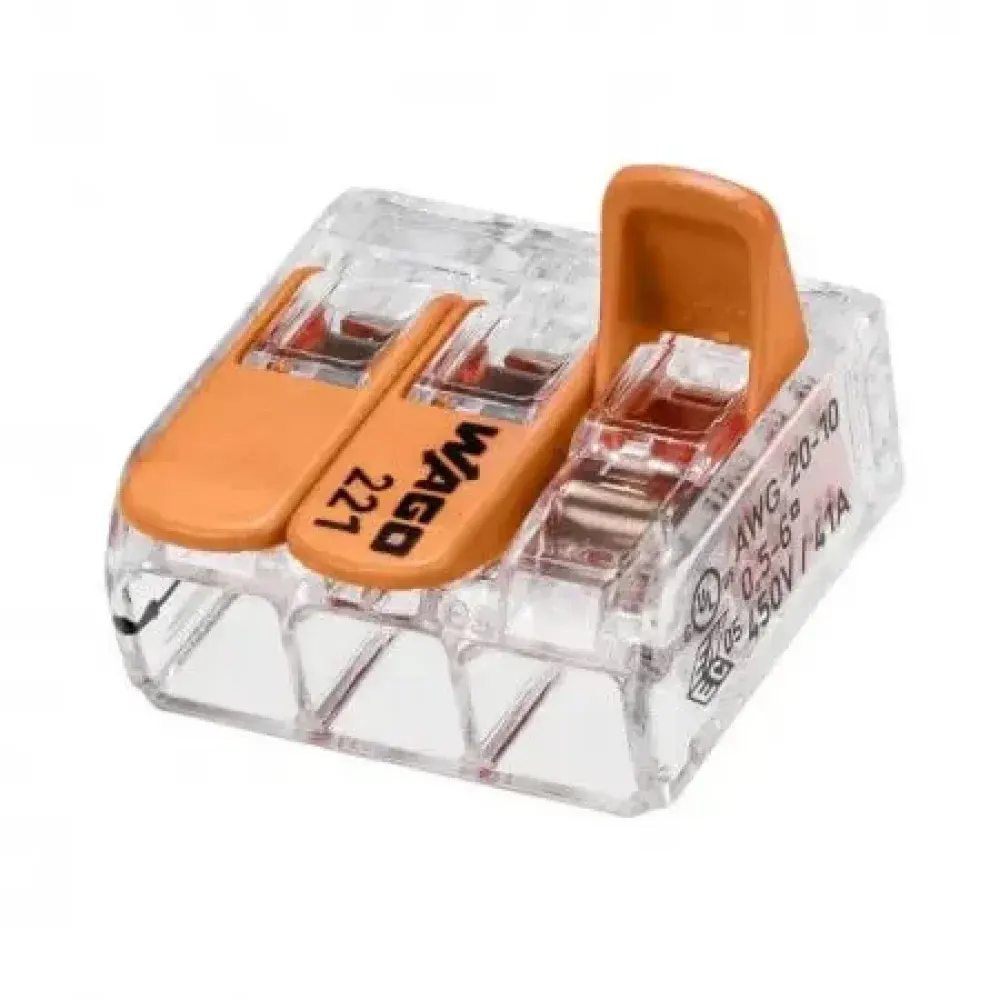 Conector emenda cx 221-613 3 derivação 6MM2 Wago