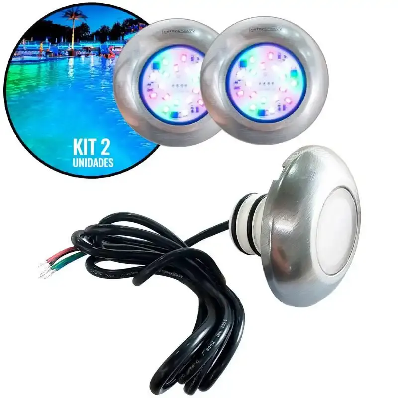 Refletor LED RGB inox para piscina em ABS kit 2 unidades 905261 Fluidra