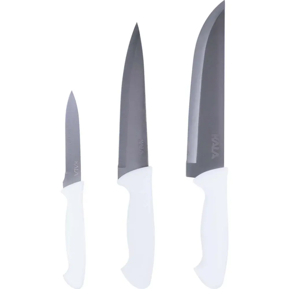 Kit facas para cozinha em aço inox com cabo pp 3 peç Kala
