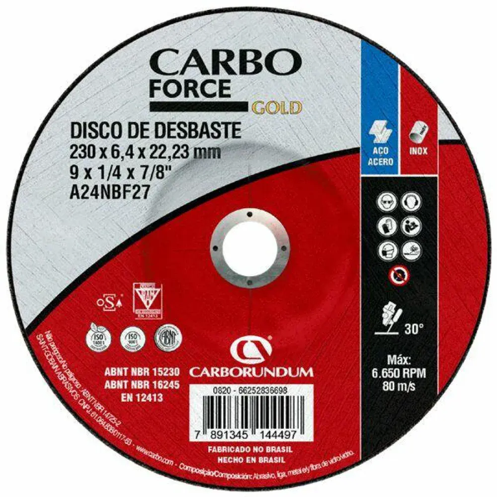 Disco de desbaste T27 180X6,4X22,23MM force gold carbo Carborundum