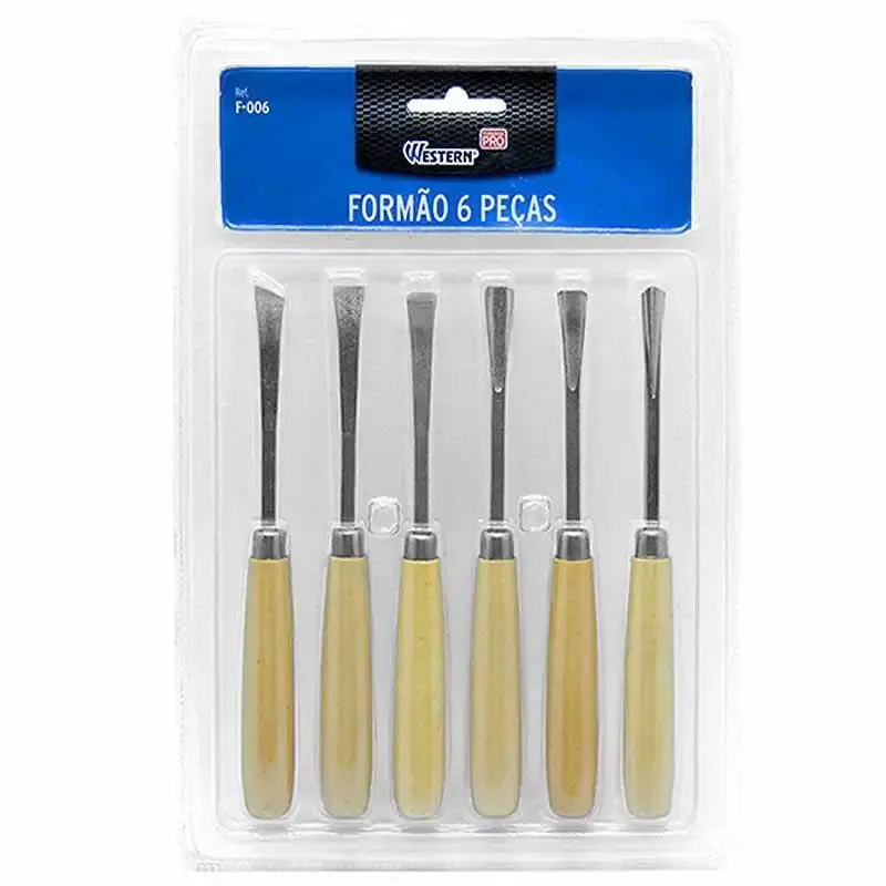 Formão profissional com cabo de madeira kit com 6 peças F-006 Western — fotografia 3