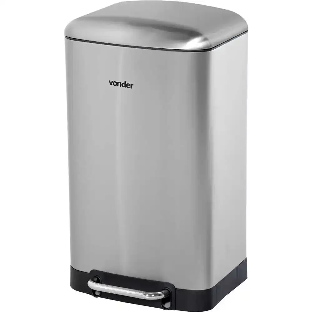 Lixeira retangular 30 Litros Inox Cinza VONDER
