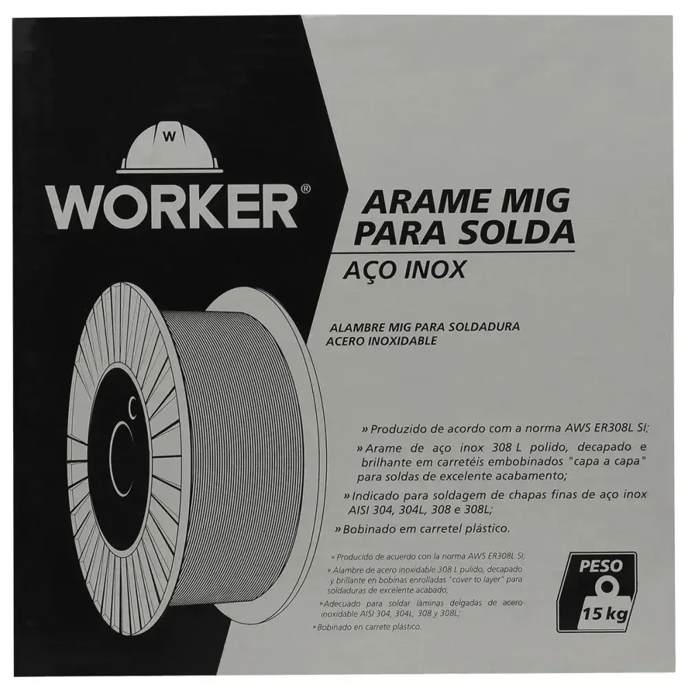 Arame de solda mig em aço inox 308L 1MM 15KG Worker — fotografia 6