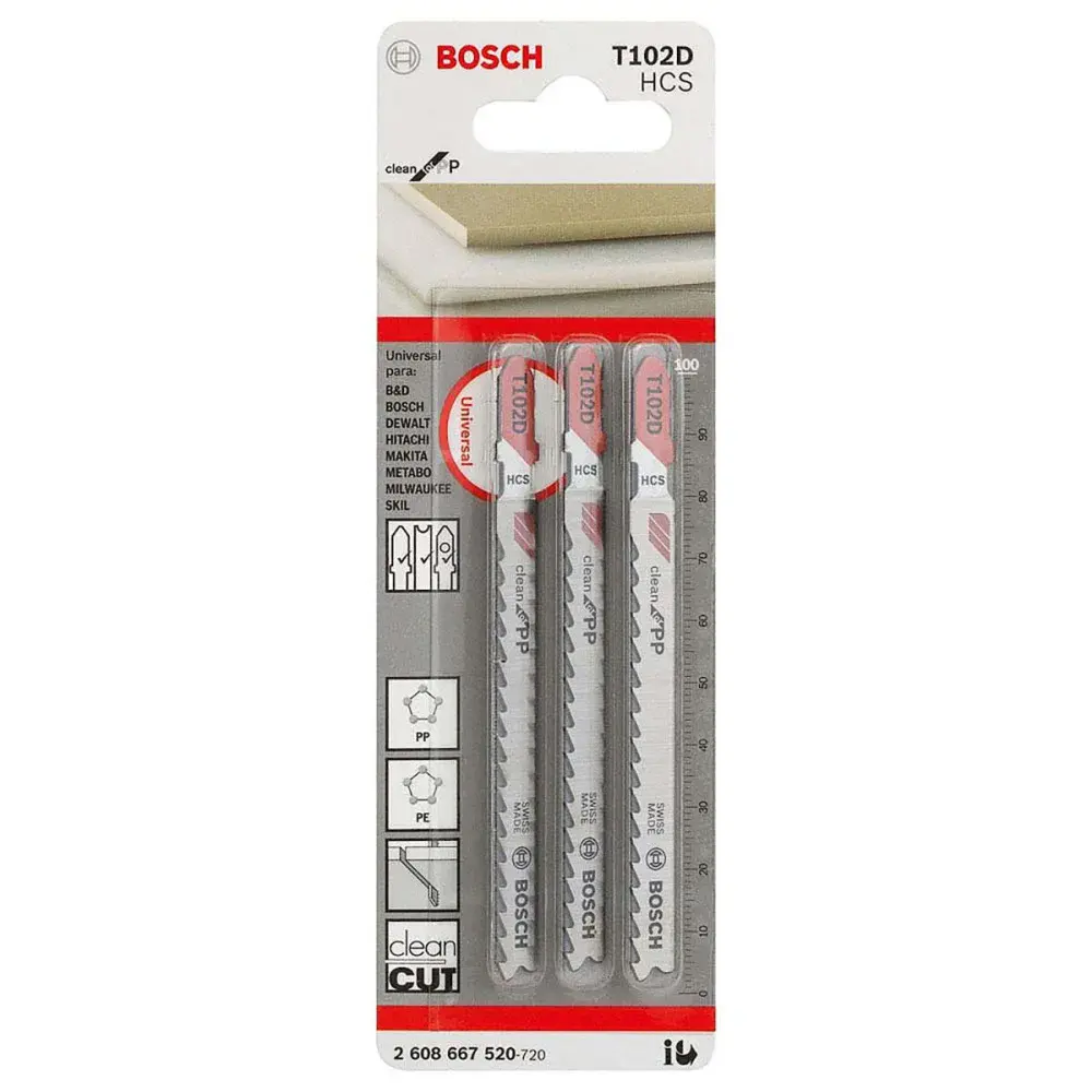 Lamina tico tico 100 mm T102D polip. 3PCS Bosch — fotografia de referência