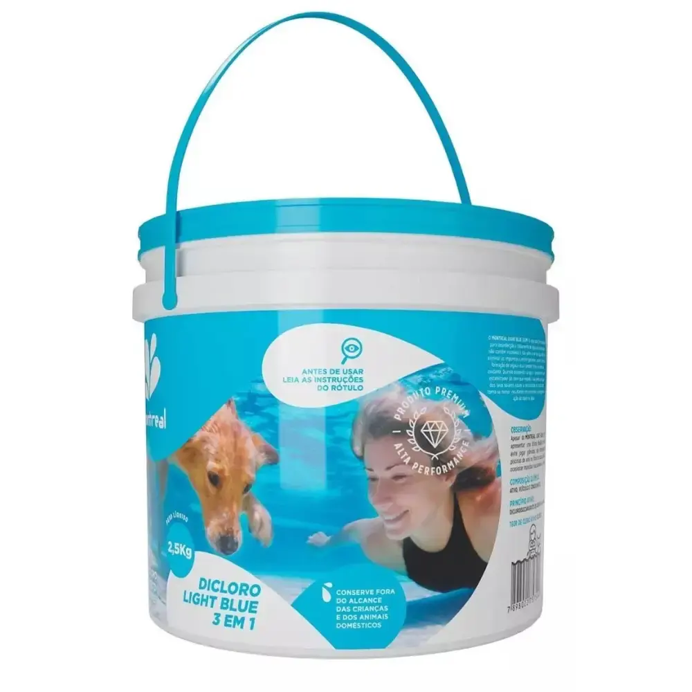Cloro para piscinas 3 em 1 light blue 2.5 KG balde Montreal