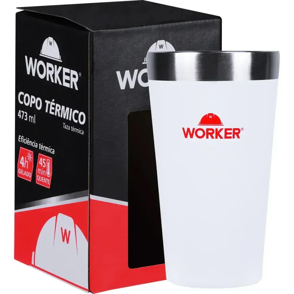 Copo térmico em aço inoxidável branco/vermelho 473ML Worker — fotografia 6