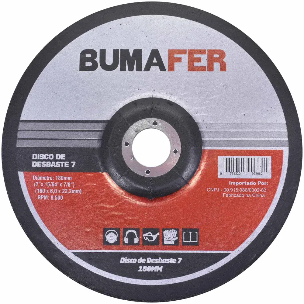 Disco de desbaste 7" 180MM óxido de alumínio Bumafer