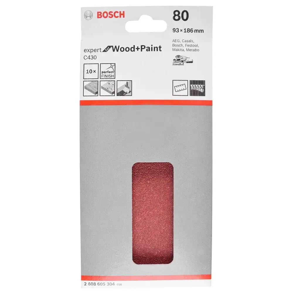 Kit 10 folhas de lixa com velcro 93X185MM P80 expert Bosch — fotografia 6