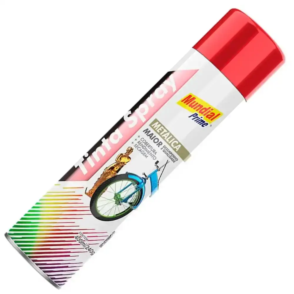 Tinta spray 400ML metálica vermelho AE01000063 mundial prime — fotografia 5