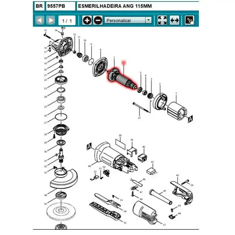 Induzido para esmerilhadeira 9557PB / GA2014 em 220V 515613-9 Makita 220 V — fotografia 5