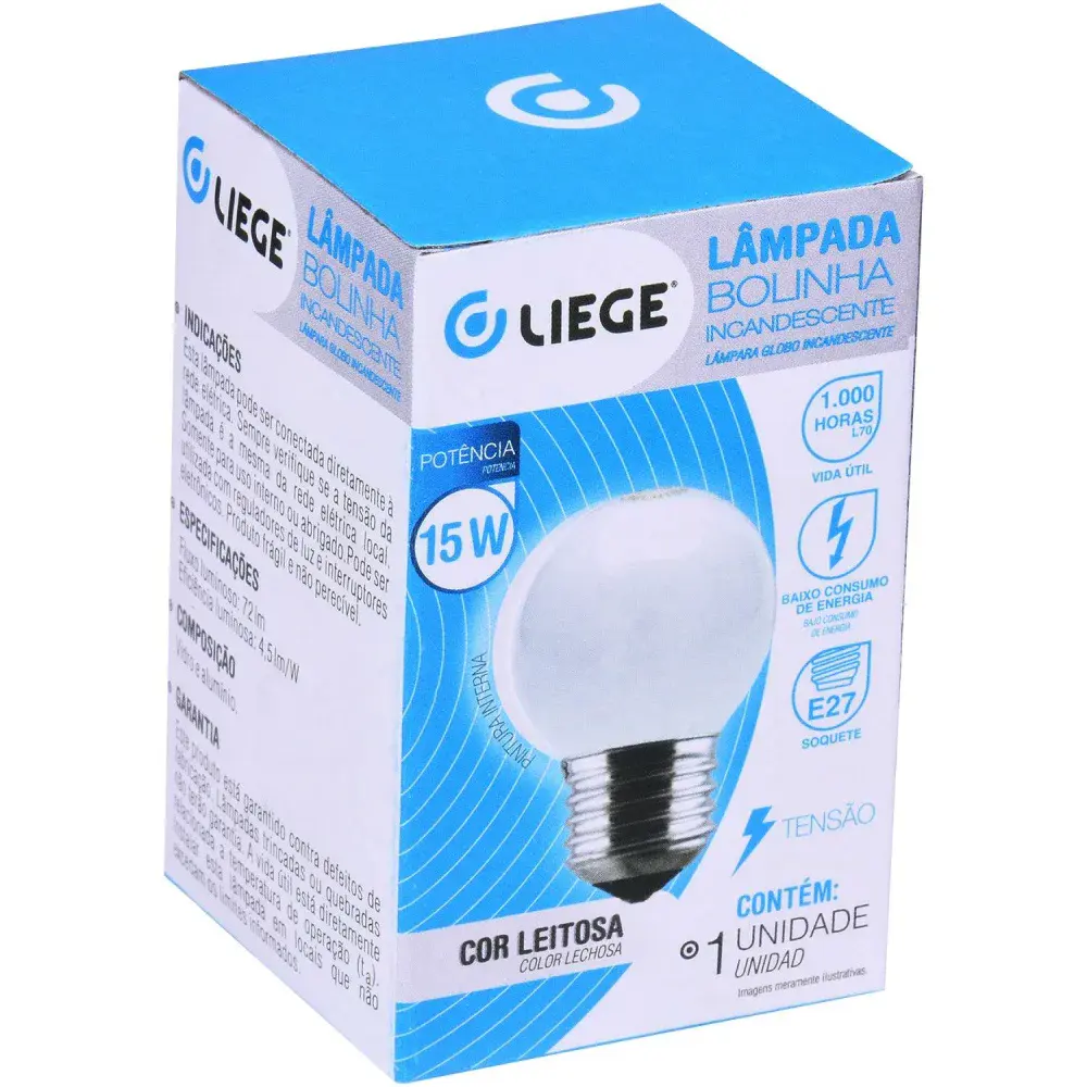 Lâmpada bolinha 15W E27 leitosa incandescente Liege 127V — fotografia 3