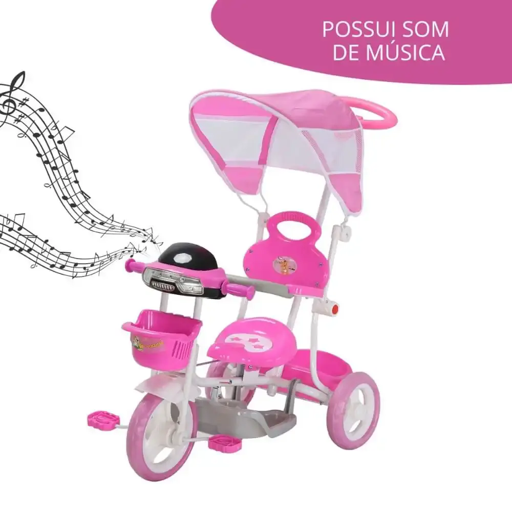 Triciclo motoca infantil passeio rosa com empurrador e cobertura BW003-R ImportWay — fotografia 8