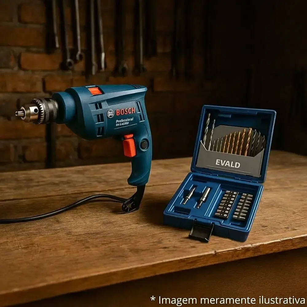 Furadeira de impacto 3/8 POL 450W com estojo 41 peças brocas e pontas evald 220 V Bosch — fotografia 6