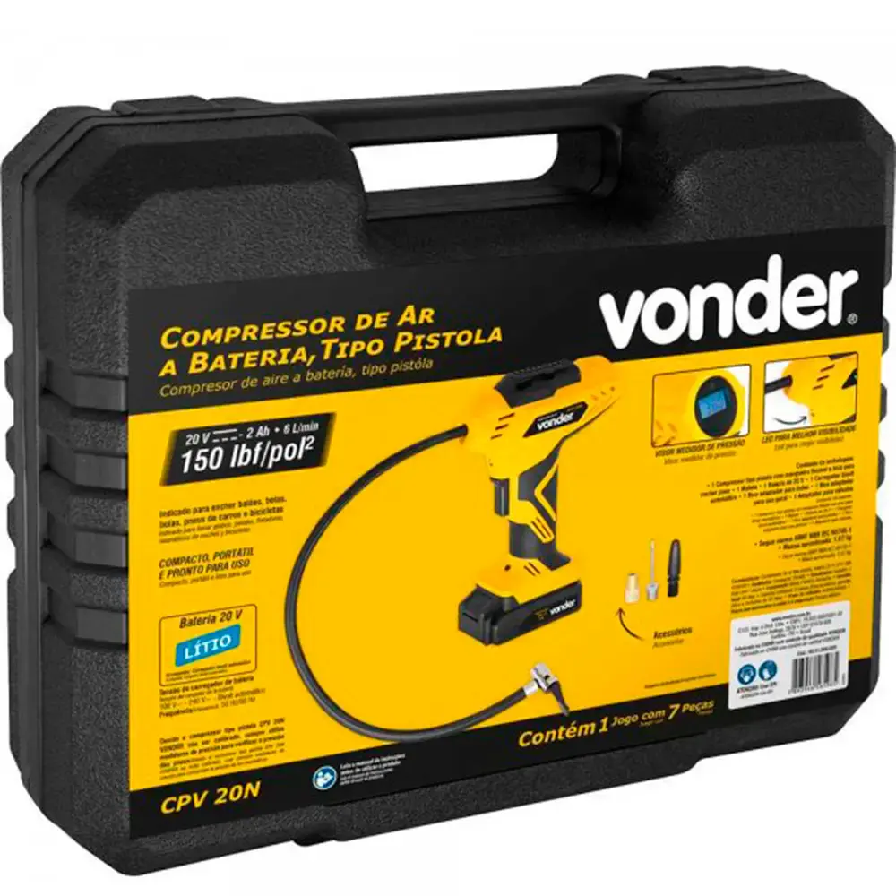 Compressor de Ar à bateria 20V Tipo Pistola CPV 20 VONDER Bivolt — fotografia 4