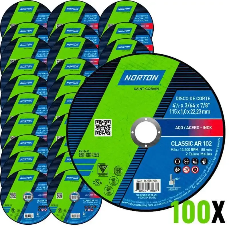 Kit discos de corte fino para inox 100 unidades classic Norton — fotografia de referência