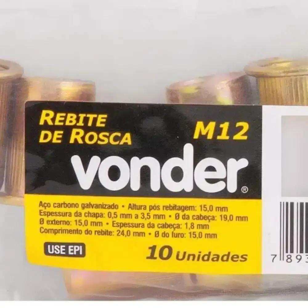 Rebite POP com rosca M12 com 10 peças Vonder — fotografia 5