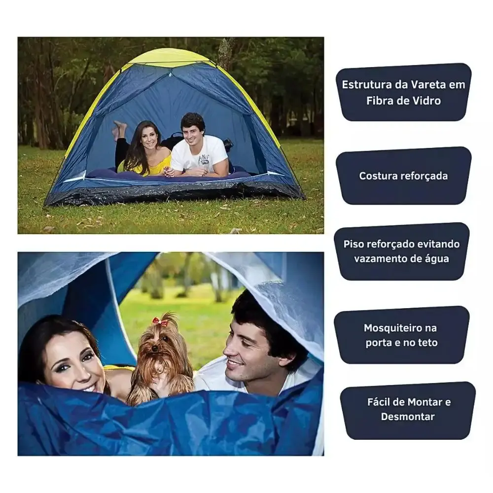 Barraca Camping até 4 Pessoas Porta Dupla com Colchão Inflável Casal KALA — fotografia 4