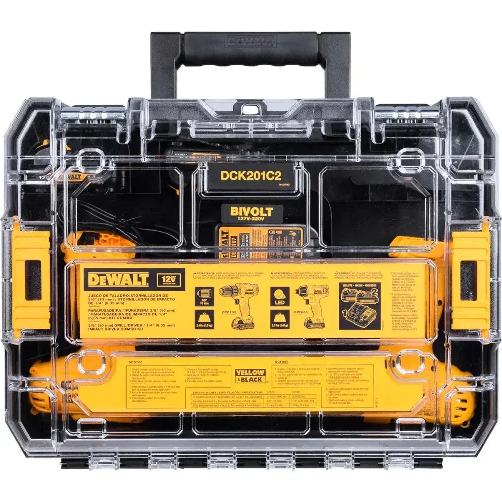 Kit parafusadeira furadeira bateria 3/8 12V bivolt Dewalt — fotografia 10