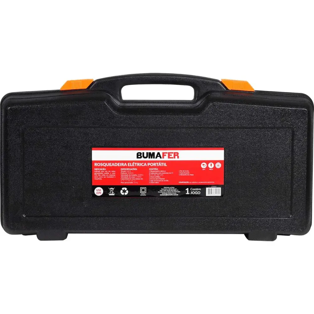 Rosqueadeira elétrica bspt 1/2 a 2" 2000W 220V completa Bumafer — fotografia 5