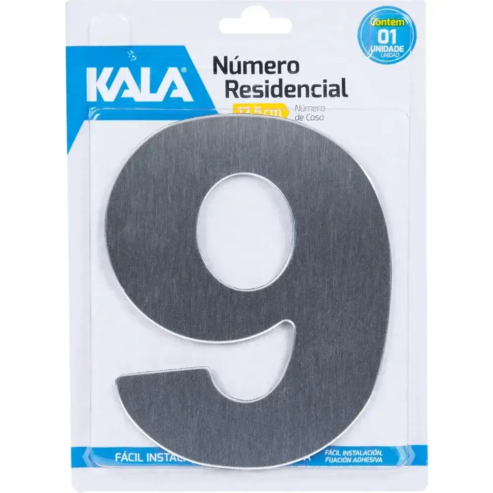 Número residencial N°9 aço escovado 12,5CM Kala — fotografia 4
