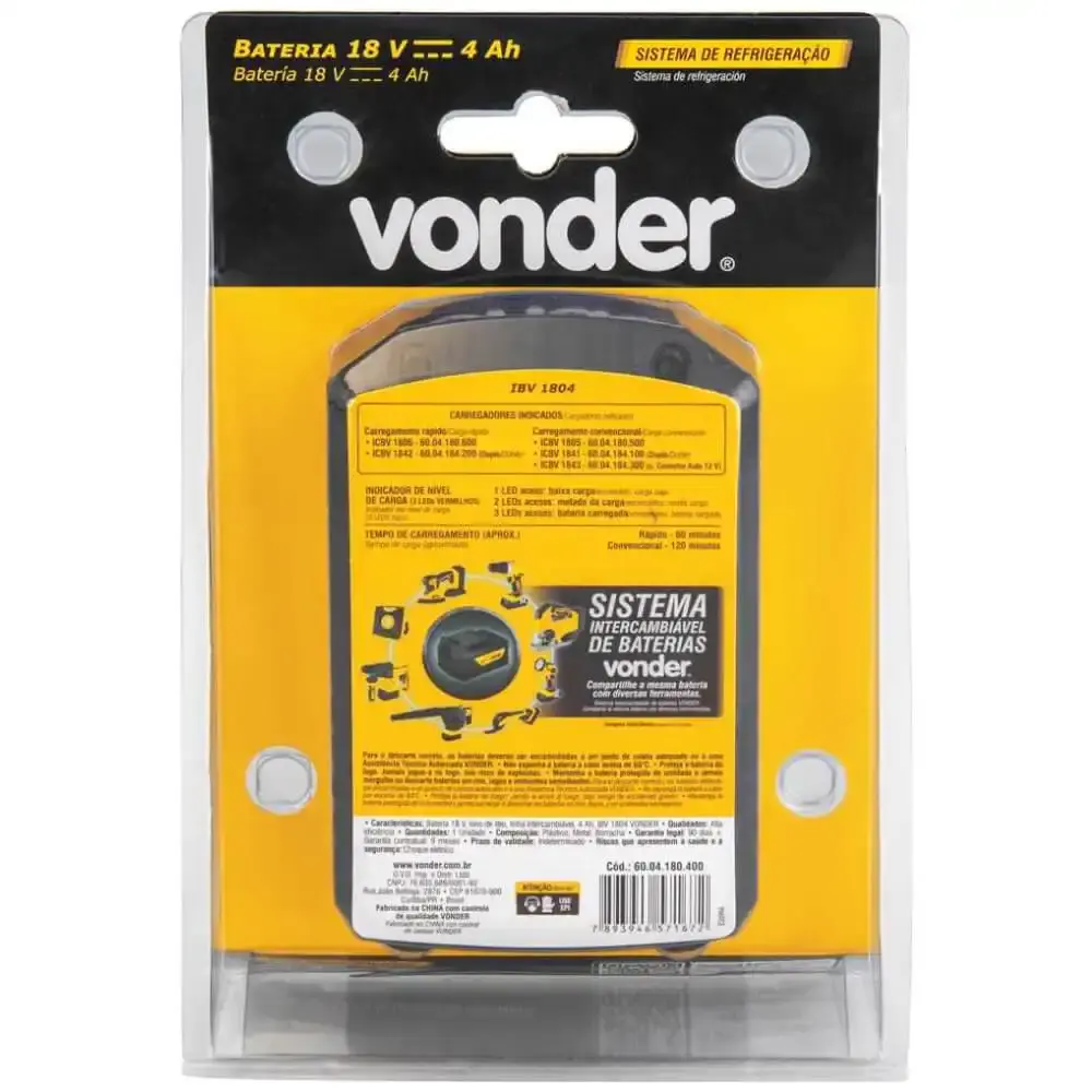 Bateria 18V íons de lítio 4AH IBV1804 Vonder — fotografia 9