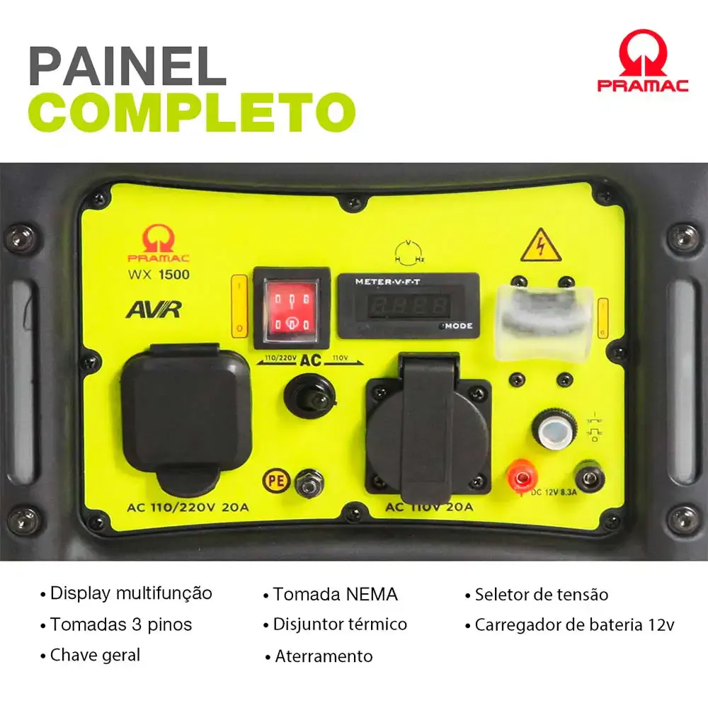 Gerador gasolina 1.5KVA digital com avr 4T WX1500 mono bivolt PR122MXI003I Pramac — fotografia 4