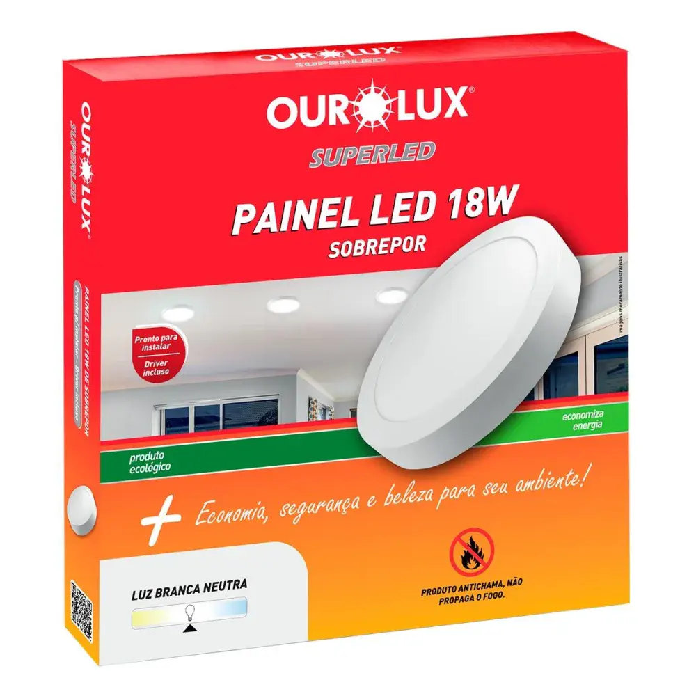 Painel led redondo sobrepor 18W 6500K biv Ourolux — fotografia 2