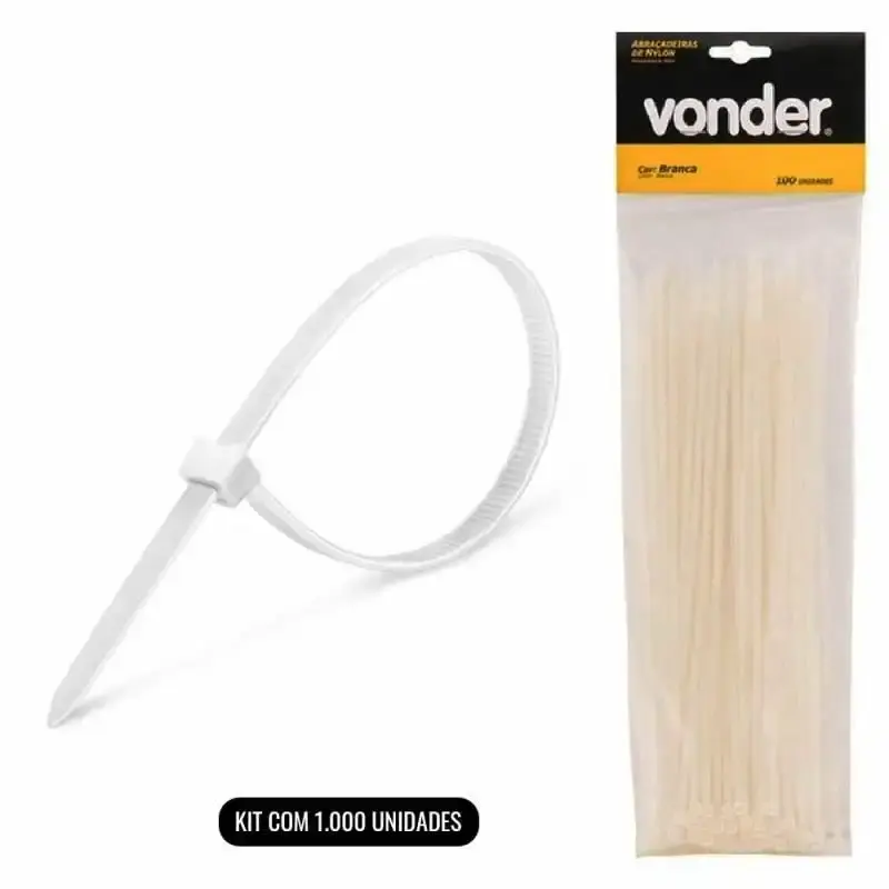 Abraçadeira de Nylon 100 x 2.5 MM Kit c/ 1.000 Unidades Branco VONDER — fotografia de referência