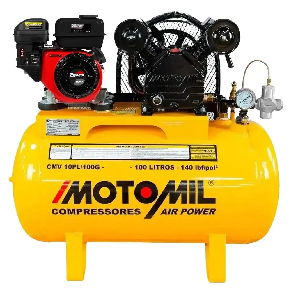 Compressor de ar 10 pés 100 litros motomil com motor gasolina 7HP HP 4T partida manual TE70X Toyama — fotografia de referência