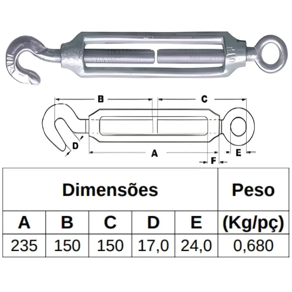 Esticador para cabo de aço gancho olhal 5/8 POL 270KG Belenus — fotografia 5