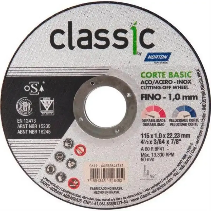 Disco de Corte 4.1/2 POL x 1.0 MM Aço Inox Classic Corte Basic Kit 50 Peças NORTON — fotografia 3
