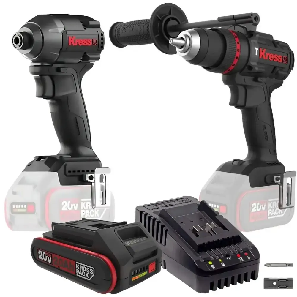 Parafusadeira furadeira impacto 1/2 POL e chave impacto 1/4 POL com bateria 20V carregador Kress