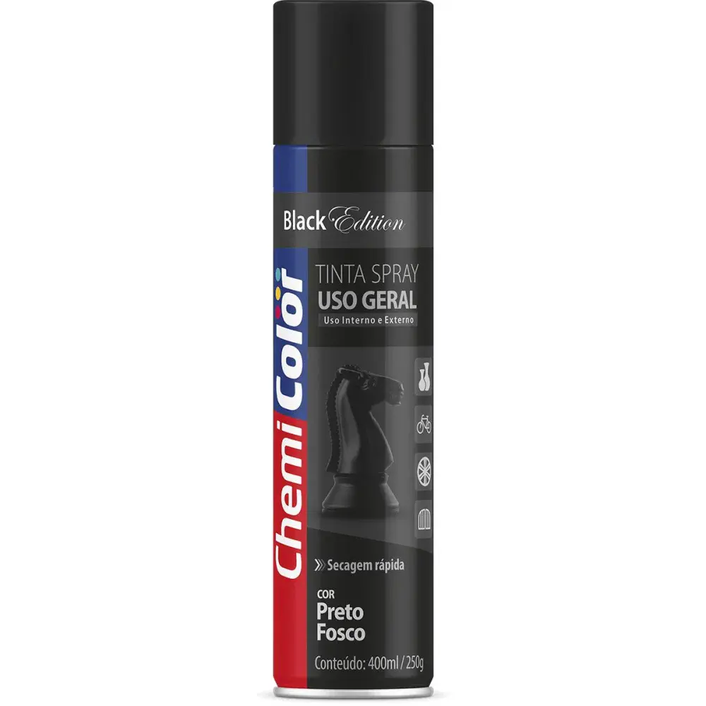 Tinta spray 400ML preto fosco Chemicolor