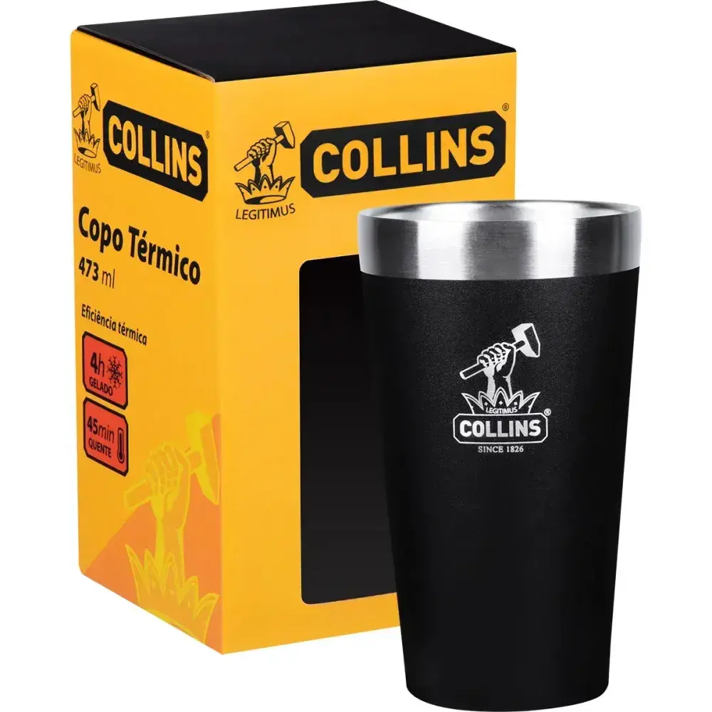 Copo térmico sem tampa em aço inoxidável preto 473ML Collins — fotografia 7