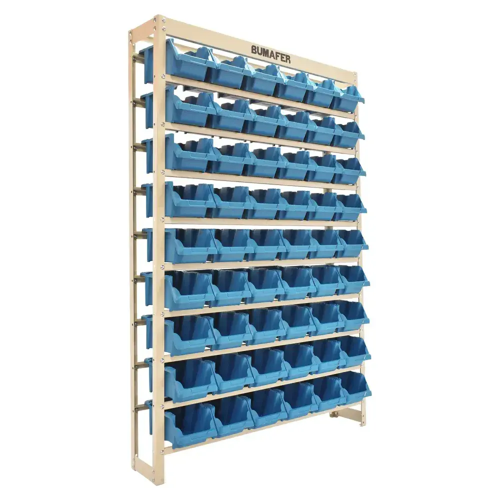 Estante gaveteiro modelo N°5 com 54 gavetas azul Bumafer