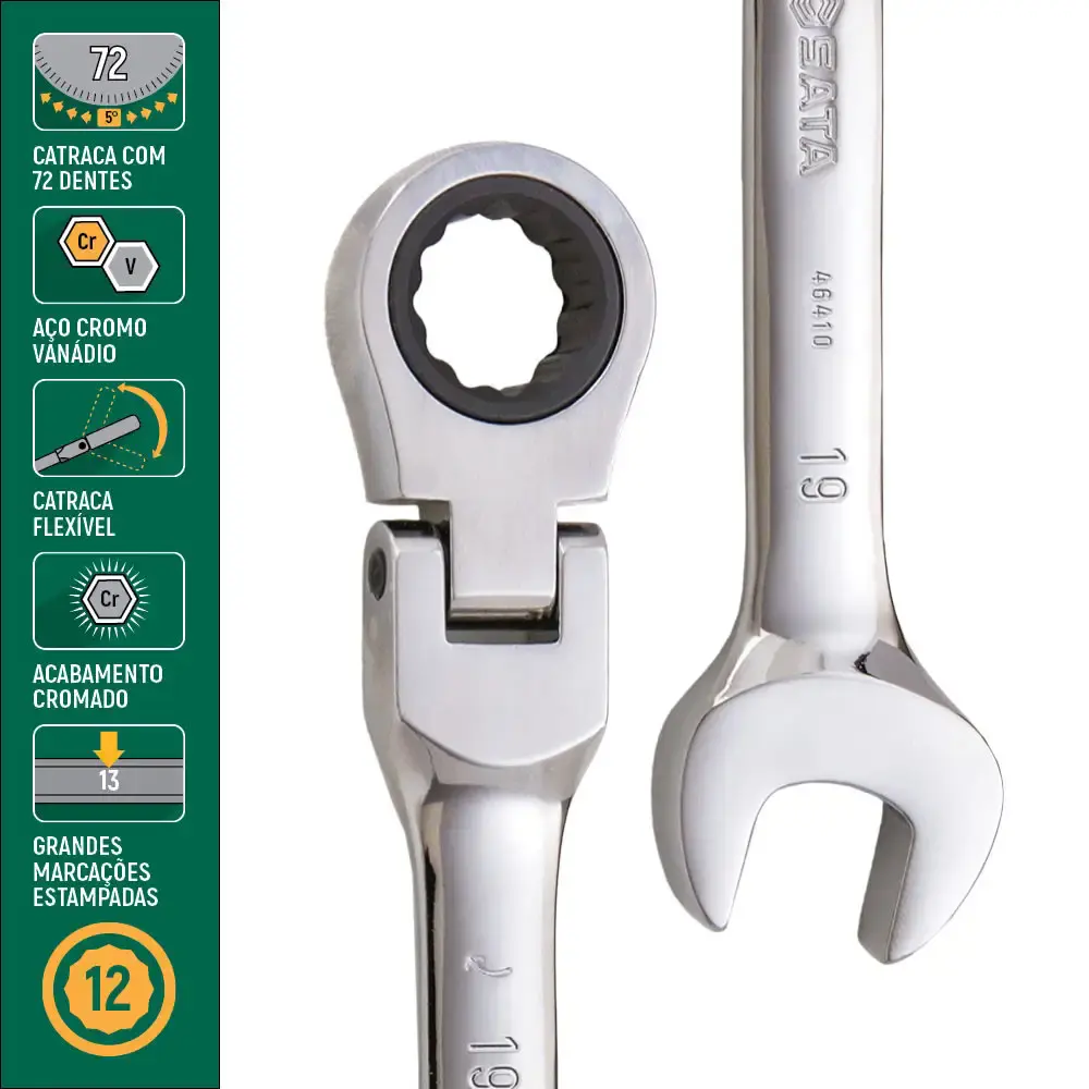 Chave combinada catraca cabeça flexível 19MM ST46410ST Sata — fotografia 3