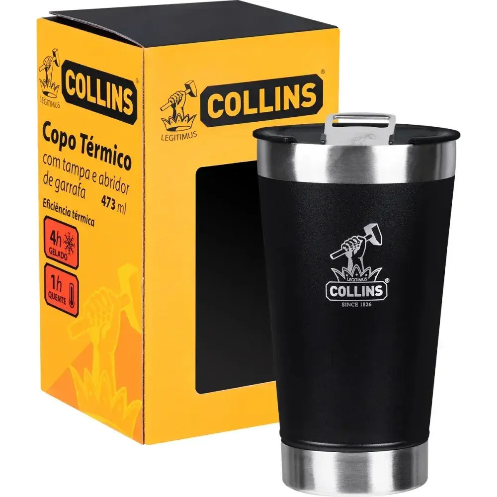 Copo térmico com tampa em aço inoxidável preto 473ML Collins — fotografia 7