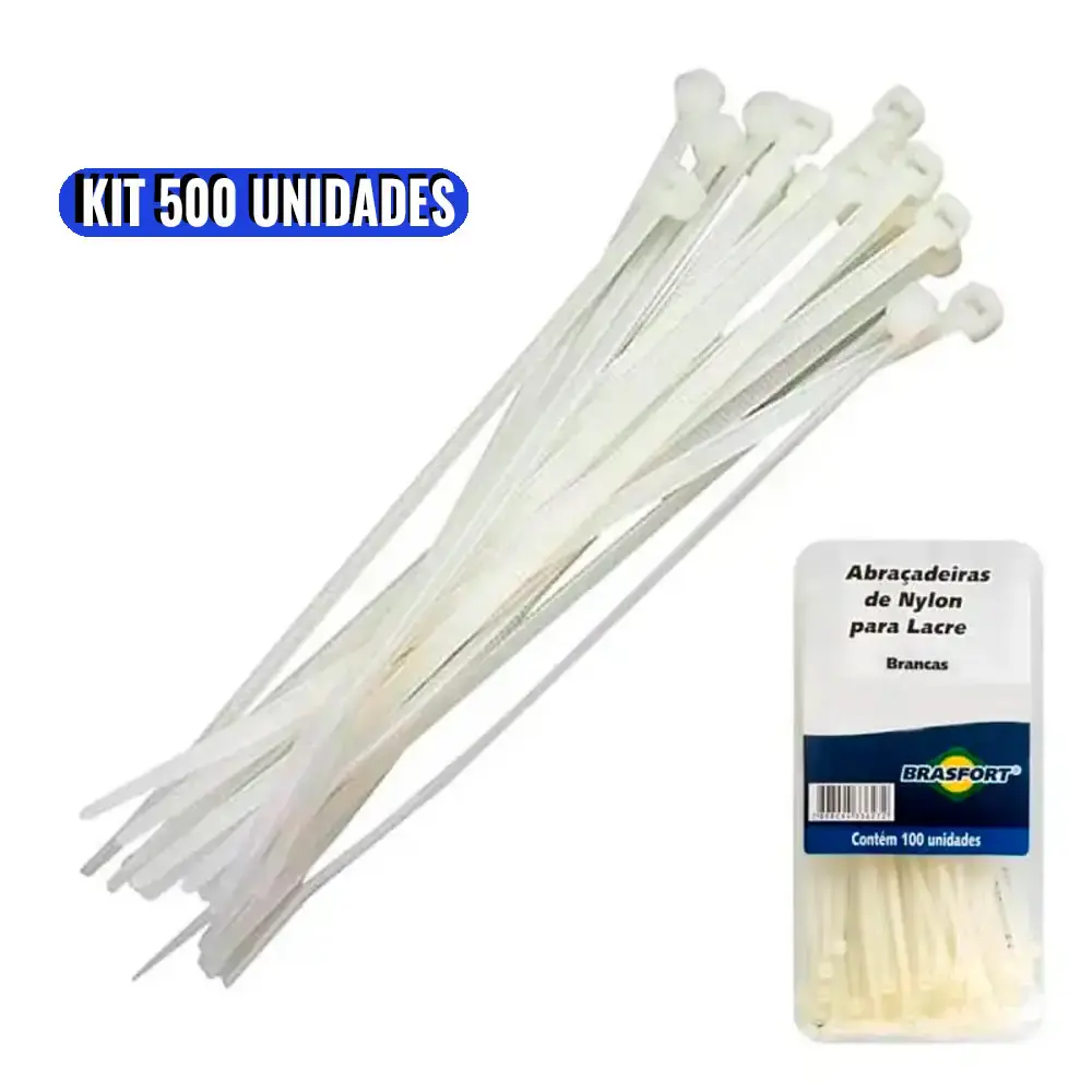 Abraçadeira de Nylon 250 x 4.8 MM Kit 500 Unidades Branco 8636 BRASFORT