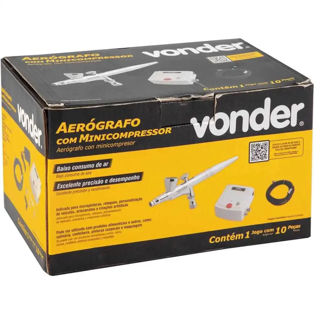 Kit aerógrafo com minicompressor 100V-240V bivolt 62.20.010.000 Vonder — fotografia 9