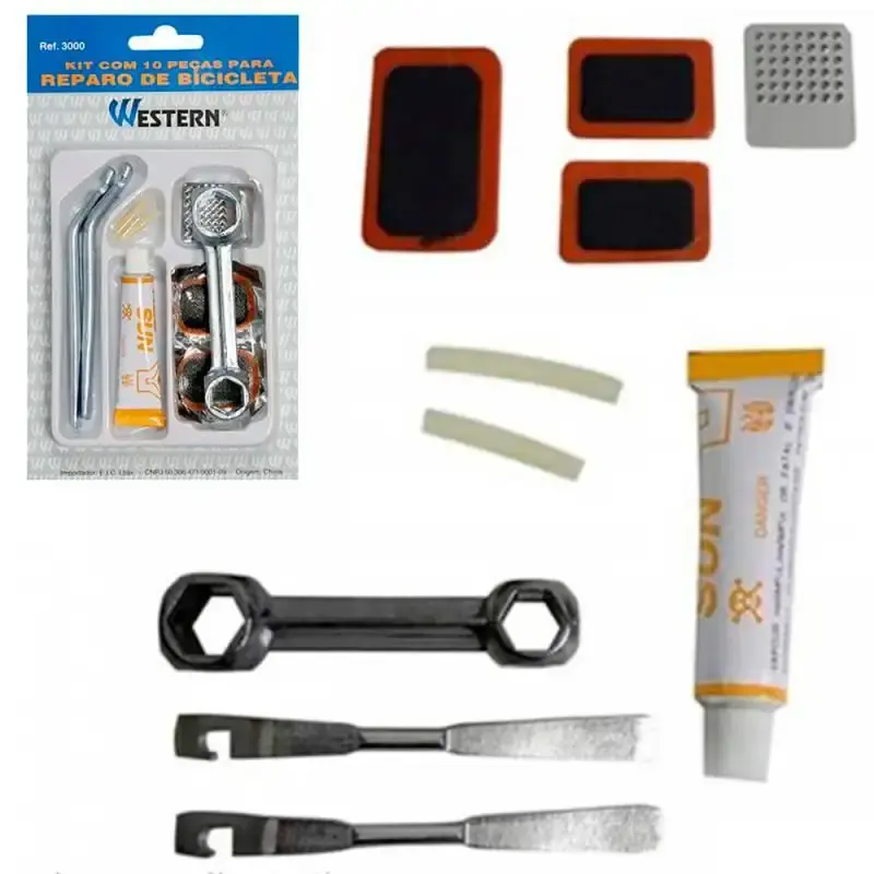 Bomba para Inflar com Pedal e Manômetro + Mini Bomba p/ Bolas + Kit Reparo Pneus WESTERN — fotografia 4