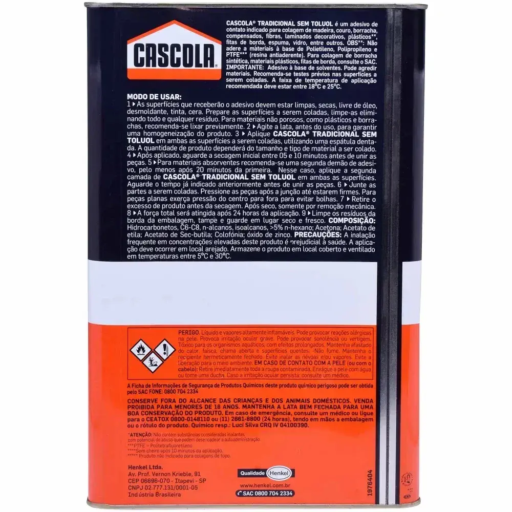 Adesivo de contato tradicional sem toluol 14KG cascola Henkel — fotografia 7