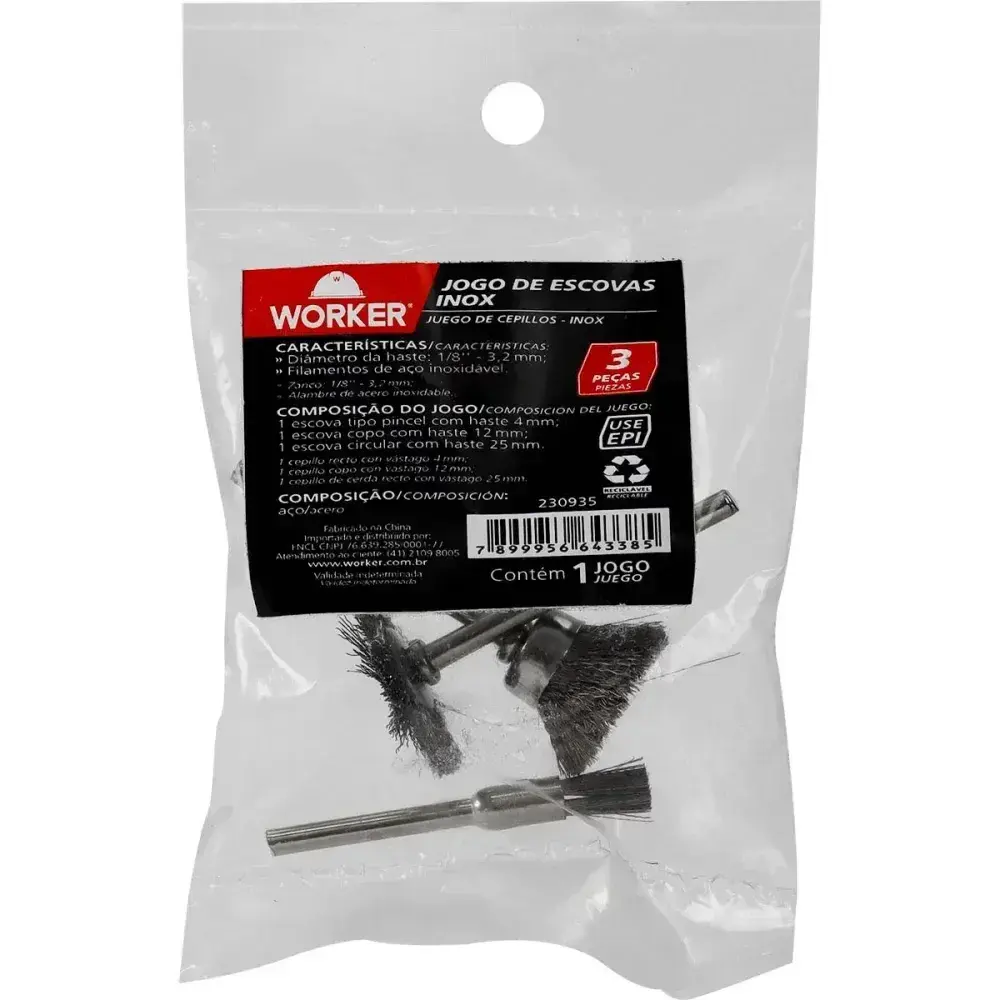 Jogo de escova em inox com 3 peç 1/8” 3,2MM Worker — fotografia 8