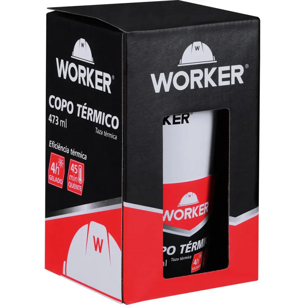 Copo térmico em aço inoxidável branco e preto 473ML Worker — fotografia 5