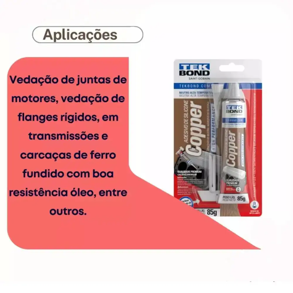 Silicone neutro para alta temperatura cobre 85G Tekbond — fotografia 3