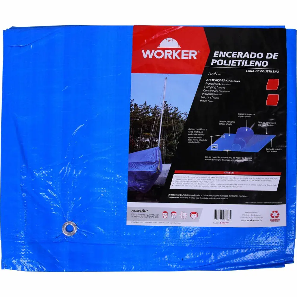 Lona encerada de polietileno 150 micras 2M x 2M azul Worker